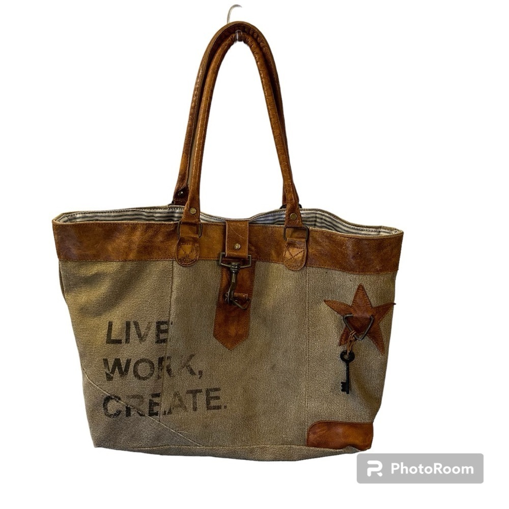 Mona B Live Work Create upcycled tote distressed